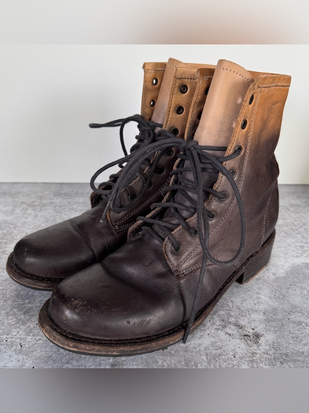 Freebird Charlie Combat Boots Dipped Dye Brown Distressed Ombre Size 8